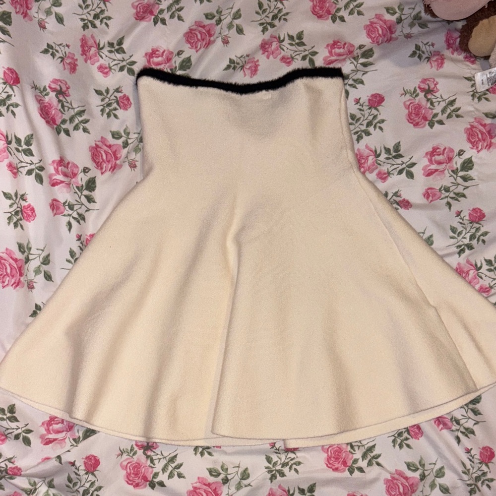 White/Cream Flared A-Line Skirt or Tube Top with Black Trim - ZARA KNIT